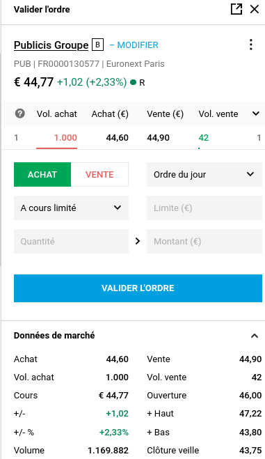 Passer un ordre avec Degiro