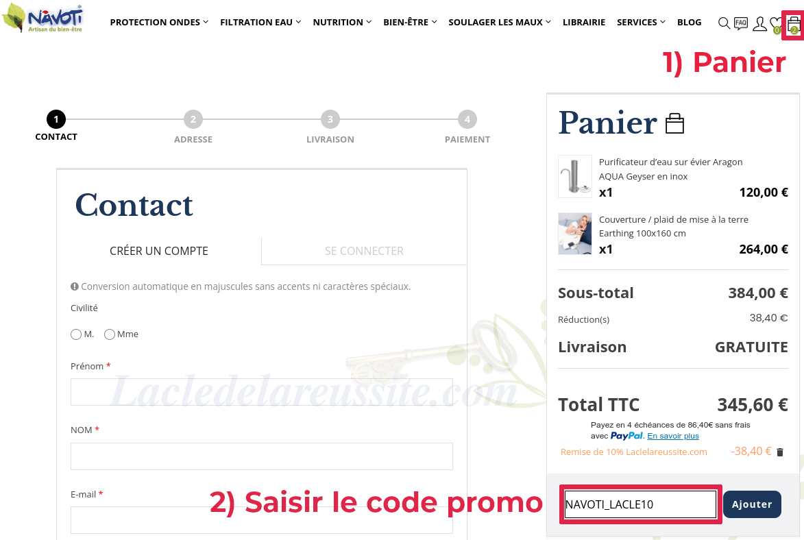 Saisir le code promotion à la commande
