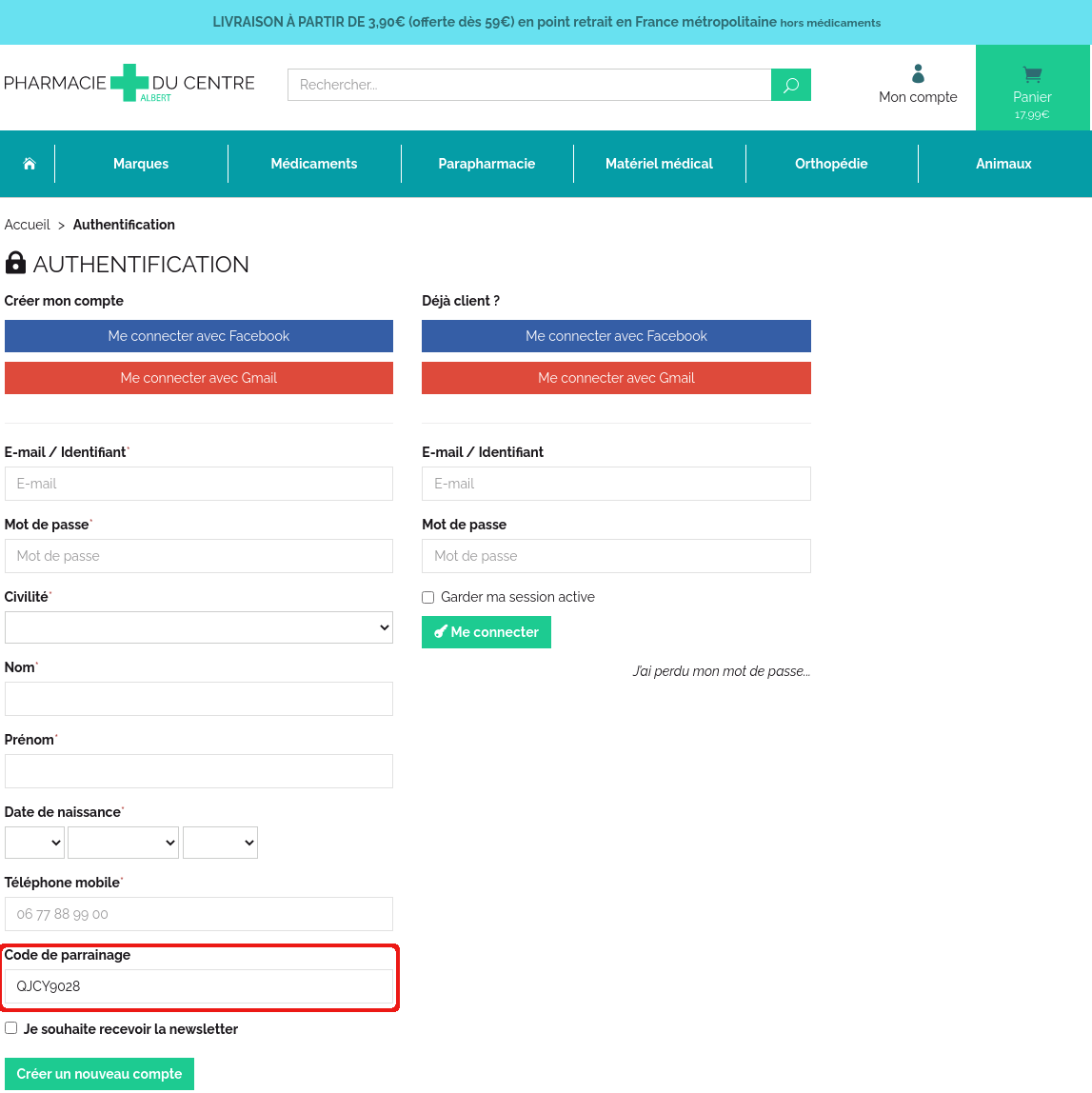 Commander avec un code de parrainage